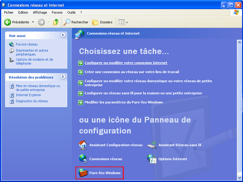 panneau de configuration windows