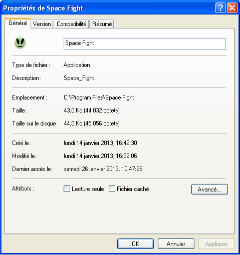 propriétés executable tuto C